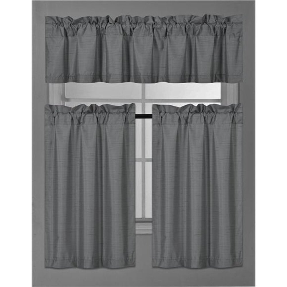 3 Pieces Faux Silk Blackout Kitchen Curtain Set Tier Curtains and Valance Set
